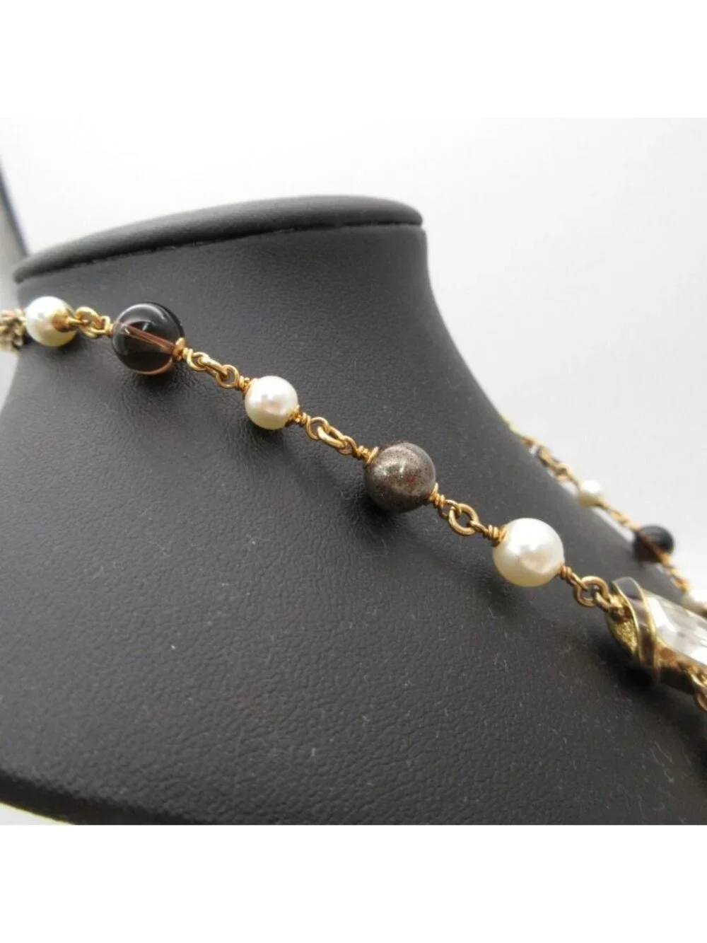 Chanel Necklace Pearl Bijou Stone CC Logo Gold